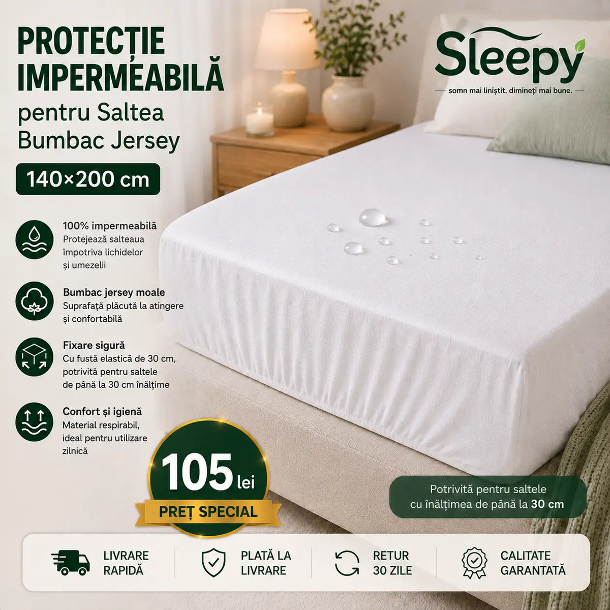Protecție impermeabilă saltea bumbac jersey 140×200 cm