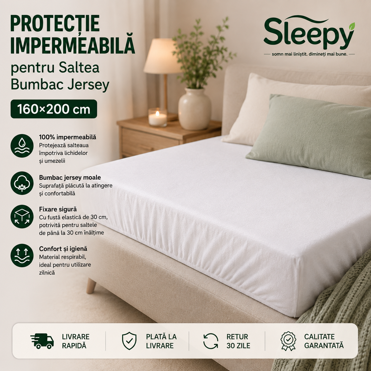 Protecție impermeabilă saltea bumbac jersey 160×200 cm
