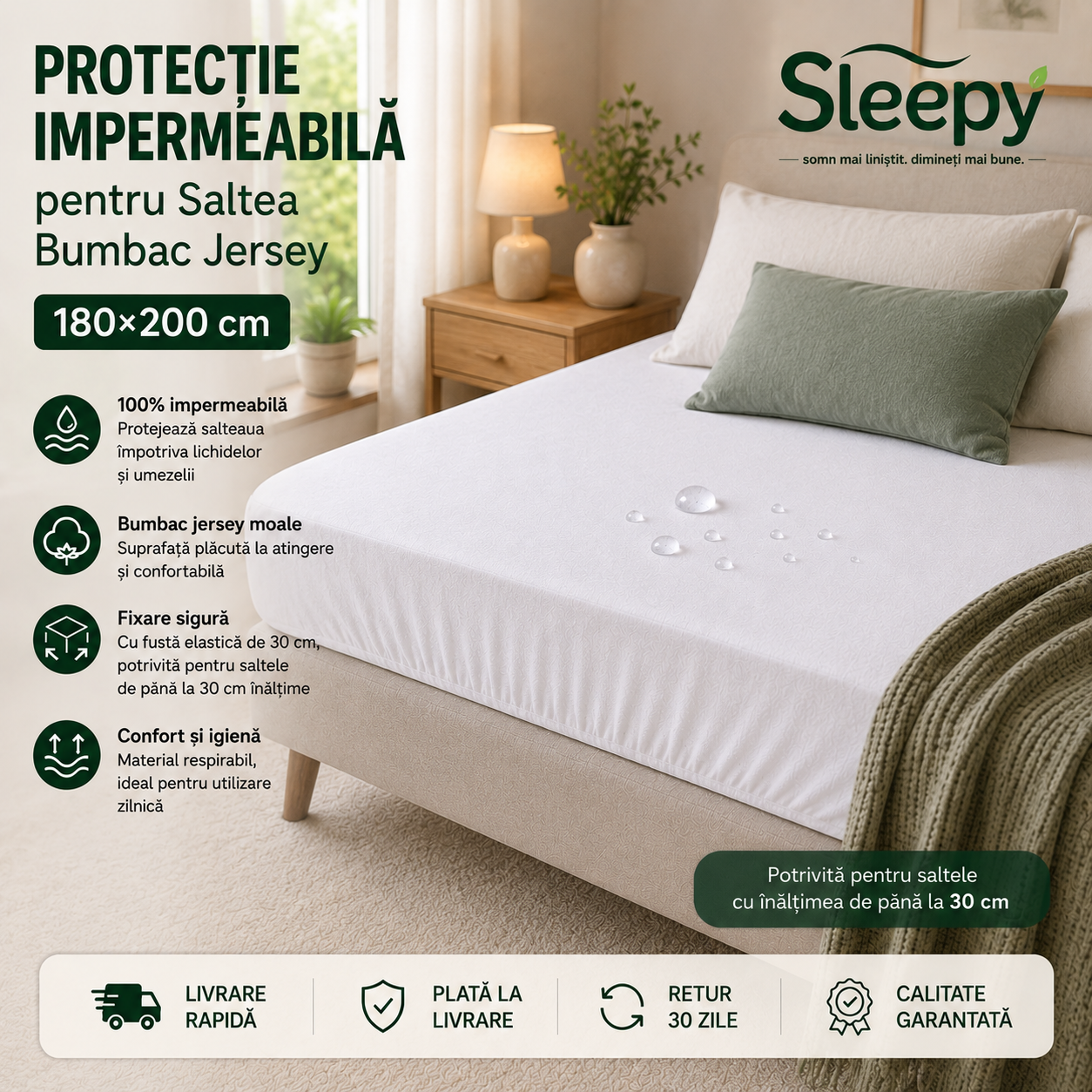 Protecție impermeabilă saltea bumbac jersey 180×200 cm