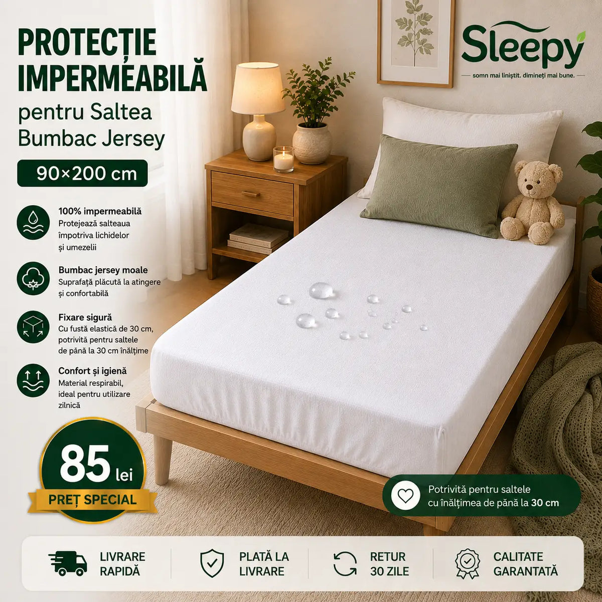 Protecție Impermeabilă Saltea 90x200 Bumbac Jersey