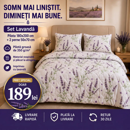 Set Pilotă Lavandă 180x200 cm + 2 Perne 50x70 cm