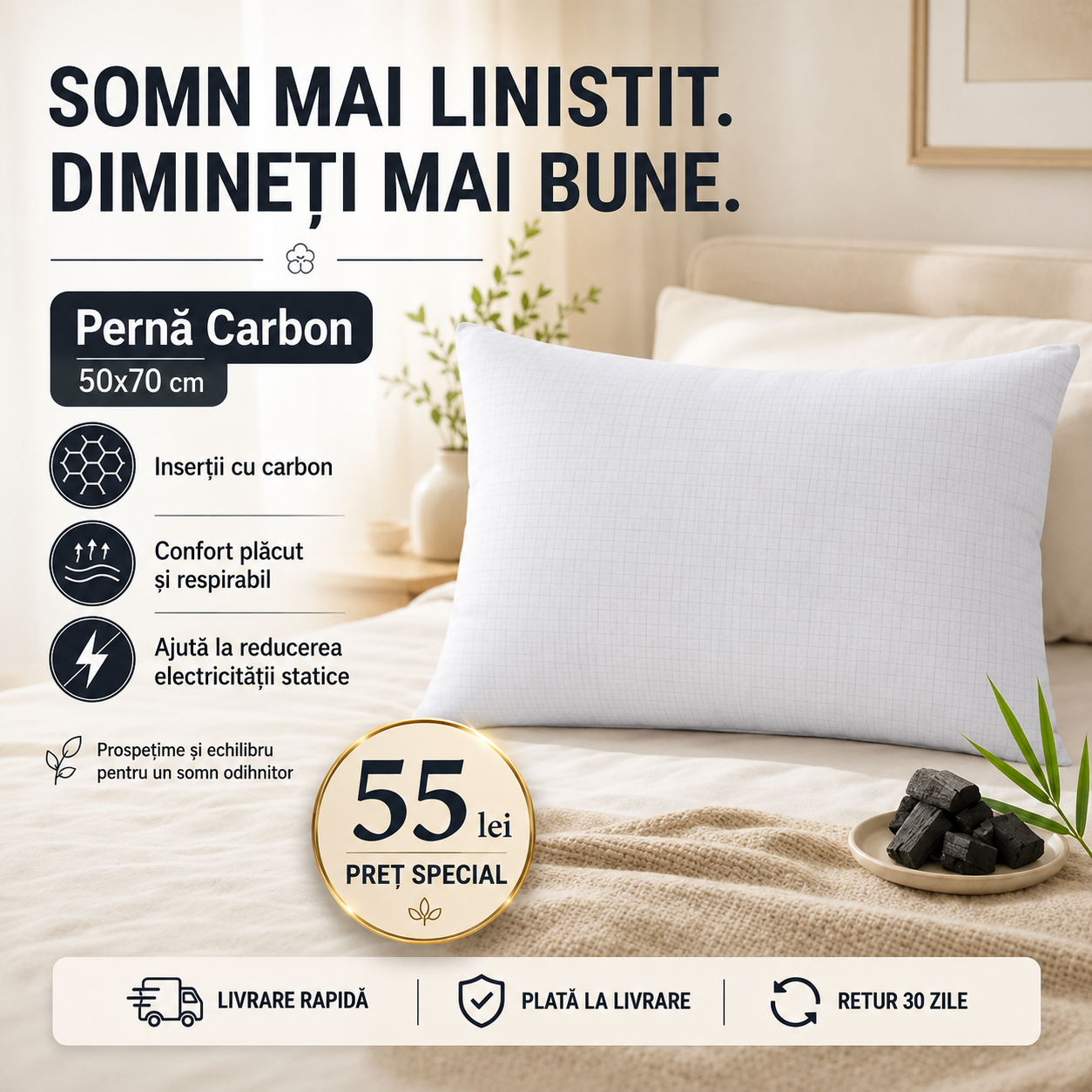 Pernă Carbon premium 50x70 cm