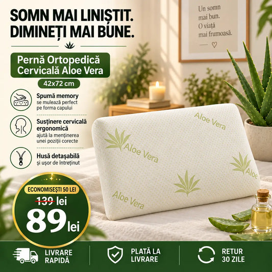 Pernă ortopedică cervicală Aloe Vera cu spumă memory