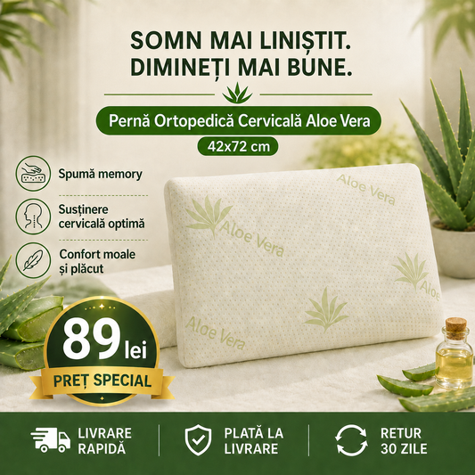 Pernă ortopedică cervicală Aloe Vera cu spumă memory