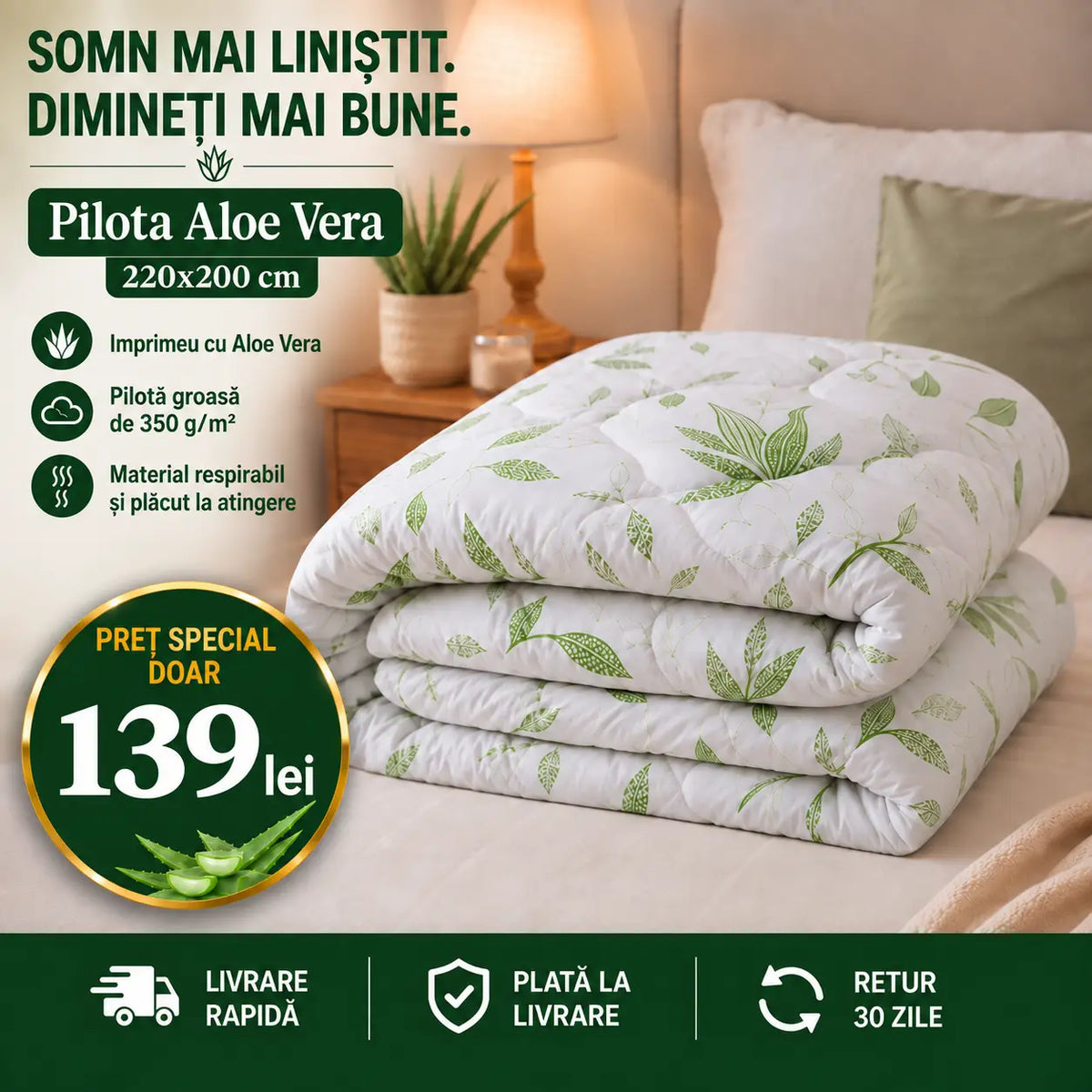 Pilota Aloe Vera 220x200 cm