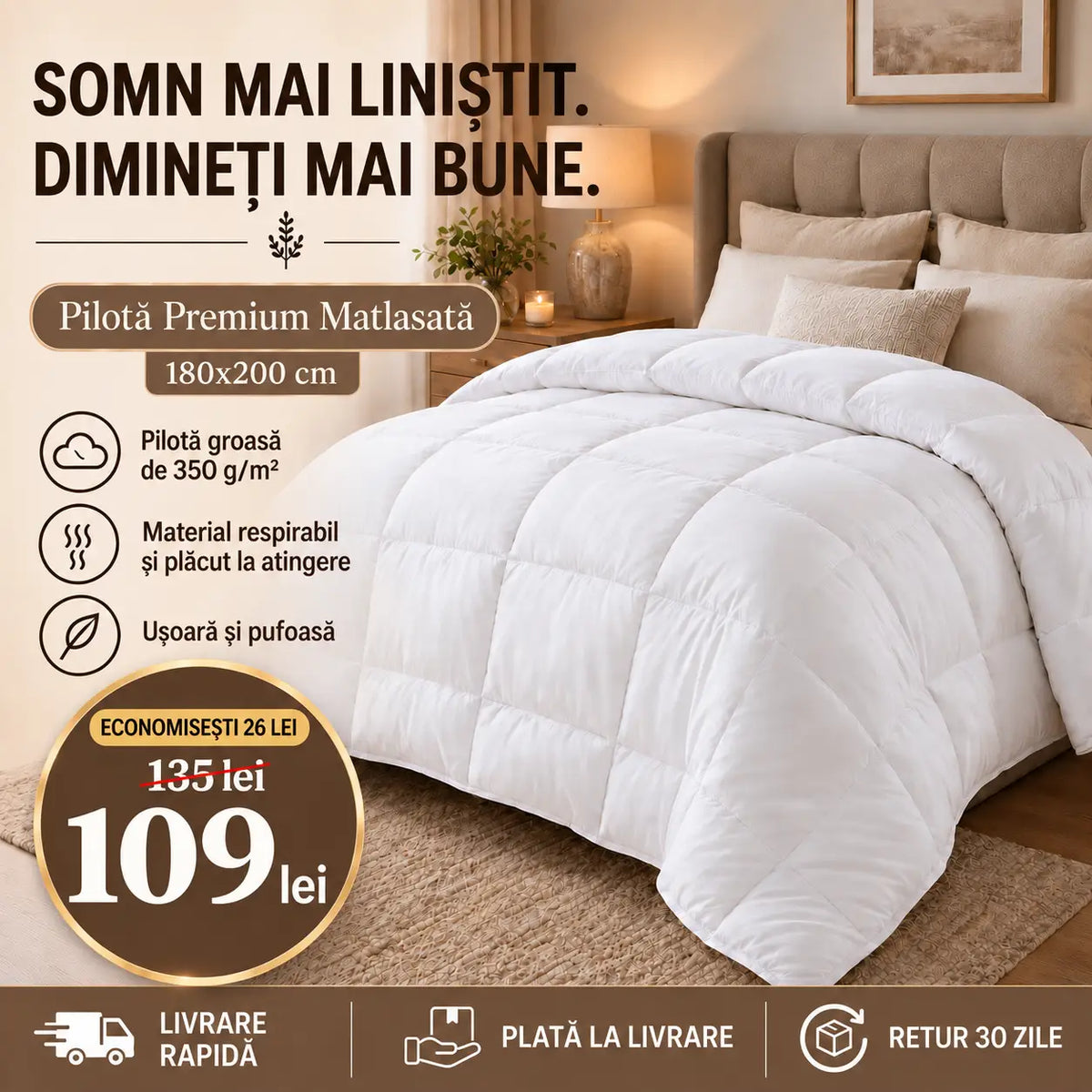 Pilotă Premium Matlasată 180x200 cm