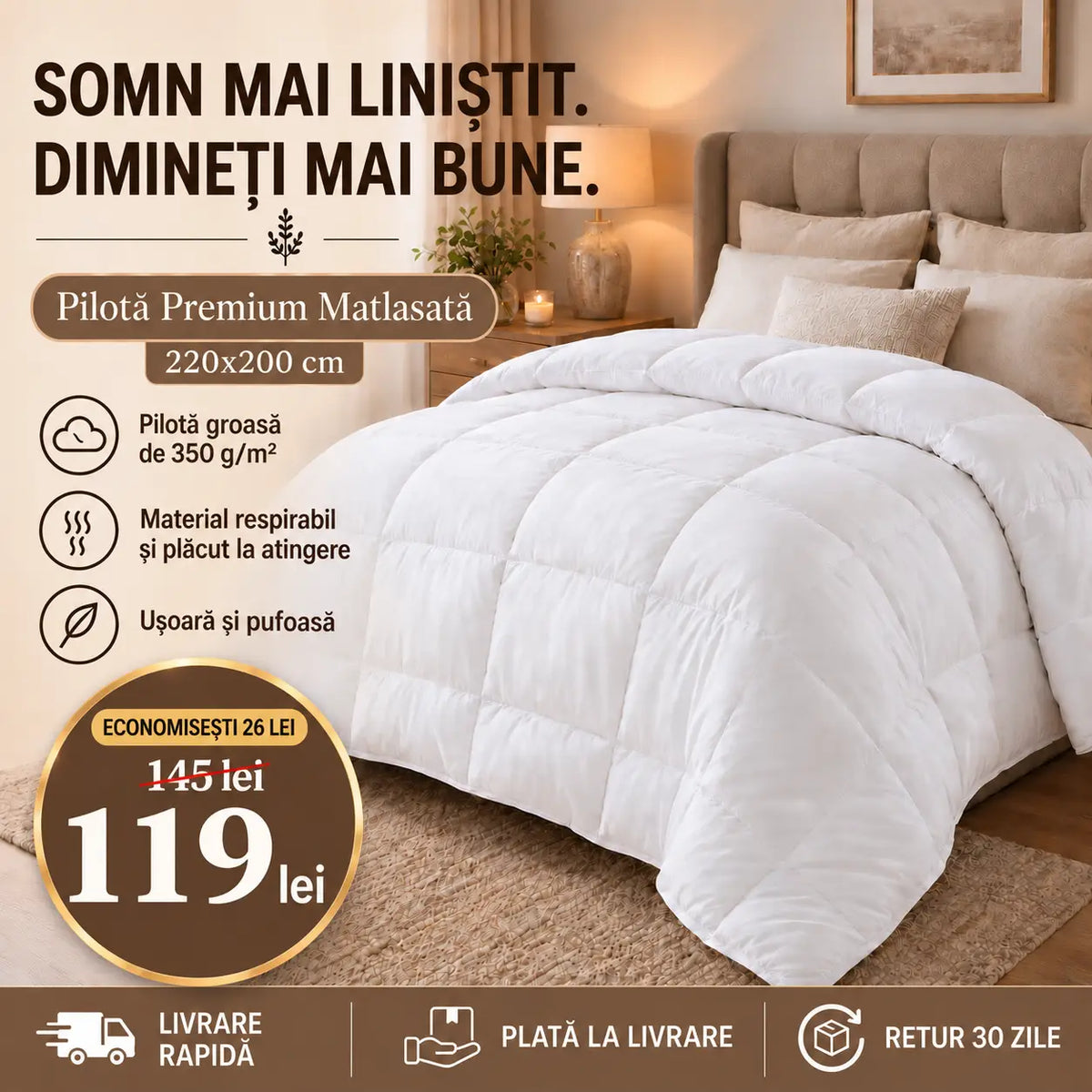 Pilota Premium matlasată 220x200 cm