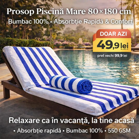 Prosop Piscină Mare 80×180 cm – Bumbac 100% | Absorbție Rapidă & Confort