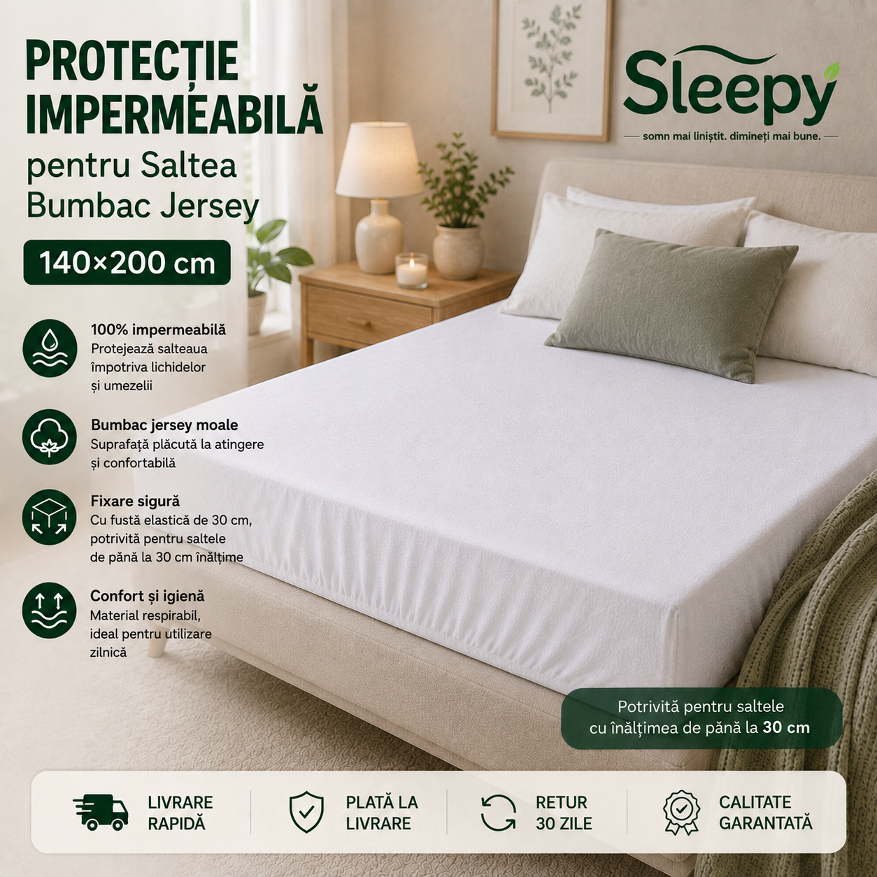 Protecție impermeabilă saltea bumbac jersey 140×200 cm