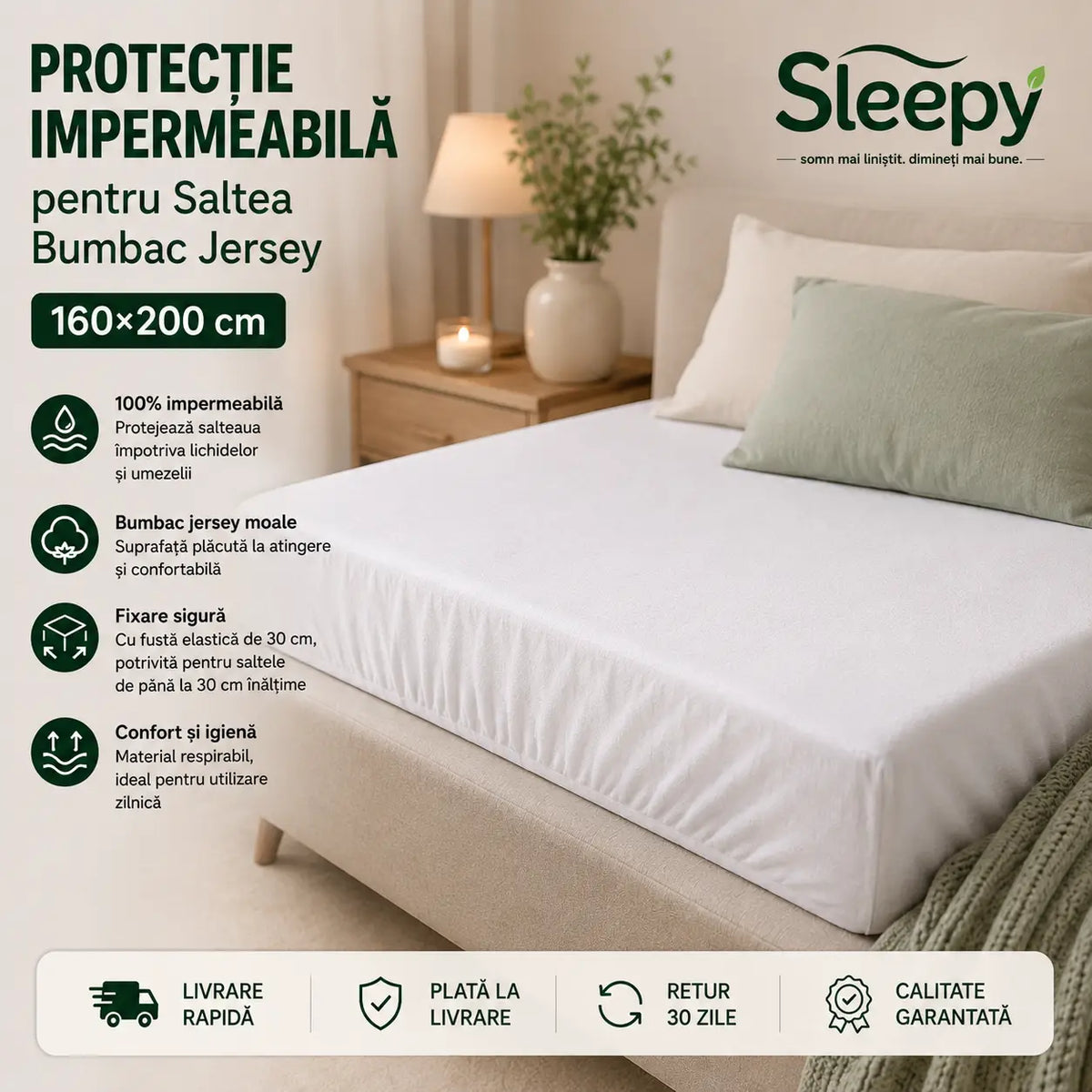 Protecție impermeabilă saltea bumbac jersey 160×200 cm