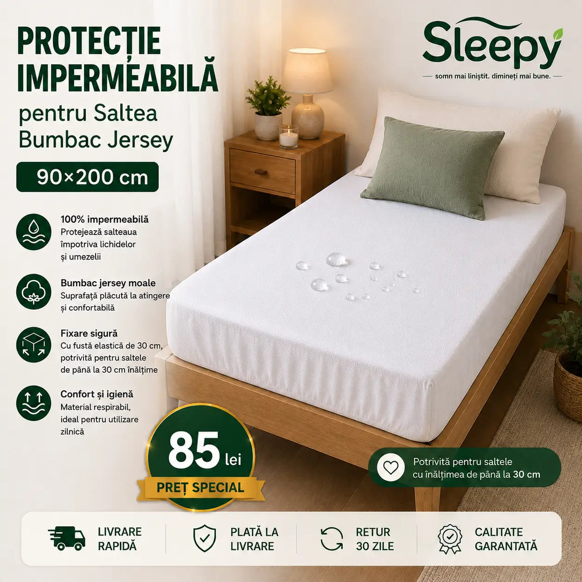 Protecție Impermeabilă Saltea 90x200 Bumbac Jersey