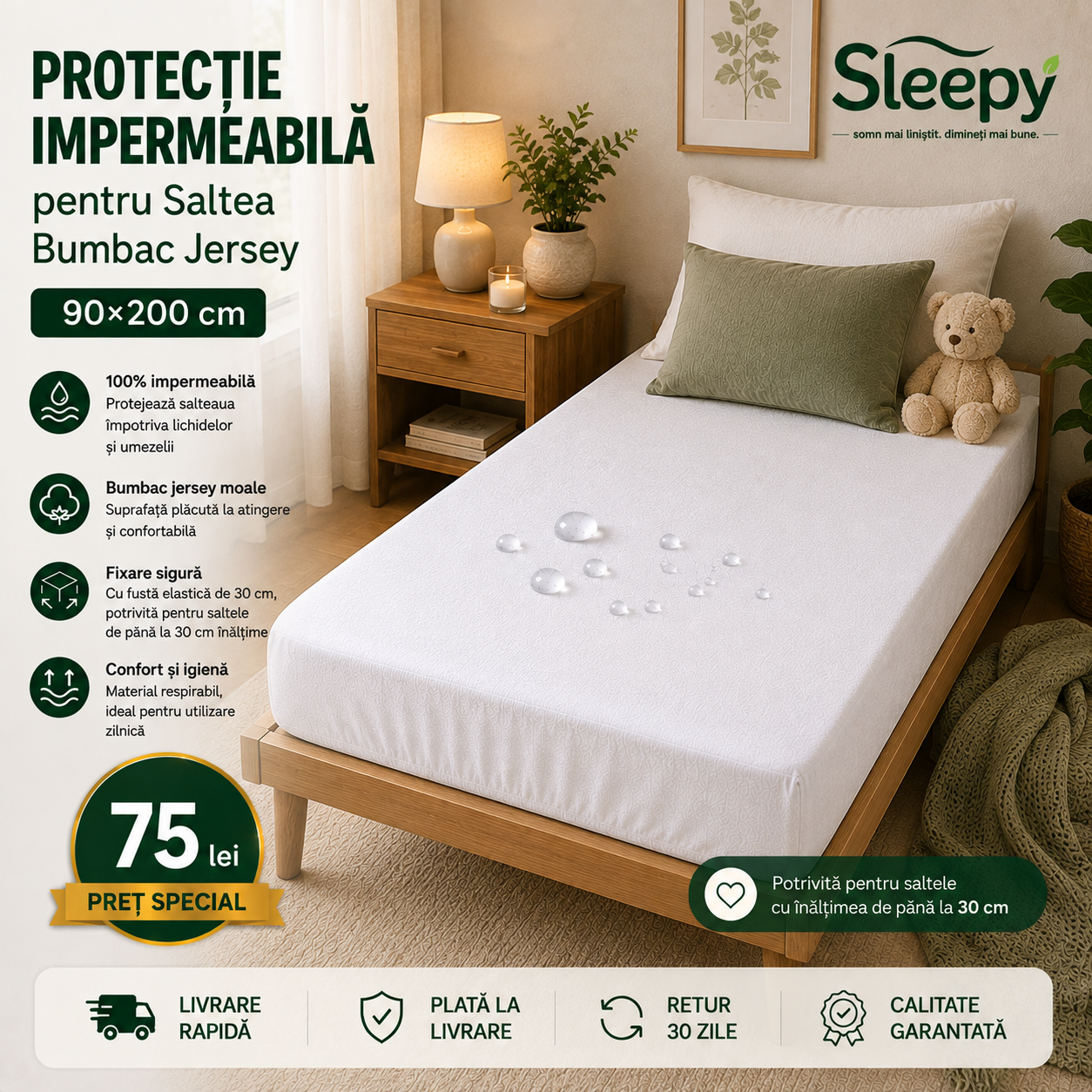 Protecție Impermeabilă Saltea 90x200 Bumbac Jersey