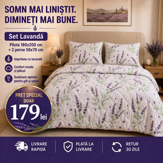 Set Pilotă Lavandă 180x200 cm + 2 Perne 50x70 cm