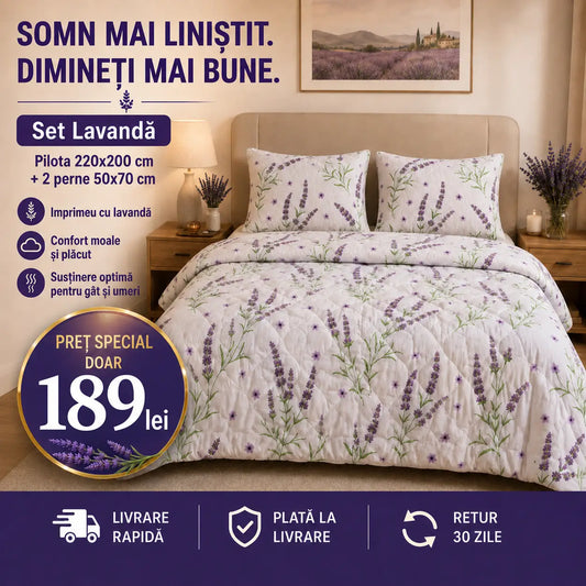 Set Pilotă Lavandă 220x200 cm + 2 Perne 50x70 cm