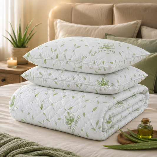 Set Pilotă Aloe Vera 180x200 cm + 2 Perne 50x70 cm