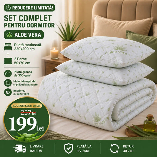 Set Pilotă Aloe Vera 220x200 cm + 2 Perne 50x70 cm