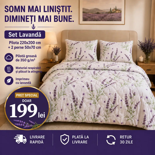 Set Pilotă Lavandă 220x200 cm + 2 Perne 50x70 cm