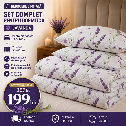 Set Pilotă Lavandă 220x200 cm + 2 Perne 50x70 cm